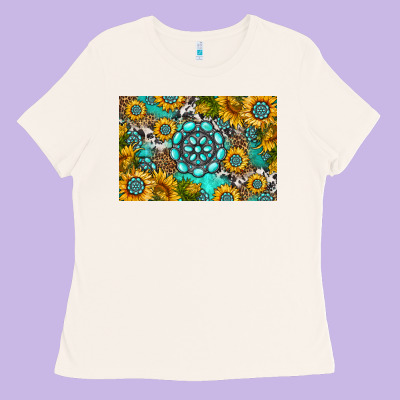 Western Turquoise And Sunflowers Skinny Metal Can Holder Ladies Tee Designed By Hra Design Shop