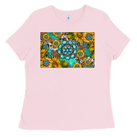 Bubblegum Pink western turquoise and sunflowers skinny metal can holder Ladies Tee - HRA Design Shop