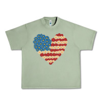 Oil Green american heart flag Urban Heavy Tee - MaliasSmallBusiness