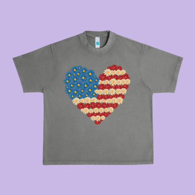 American Heart Flag Urban Heavy Tee Designed By Maliassmallbusiness