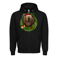 Black christmas bear  wreath Zipper Hoodie - BarkalooDesign