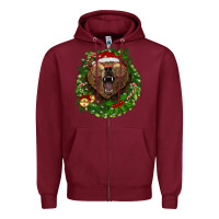 Burgundy christmas bear  wreath Zipper Hoodie - BarkalooDesign
