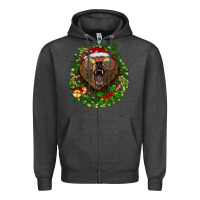 Charcoal Heather christmas bear  wreath Zipper Hoodie - BarkalooDesign