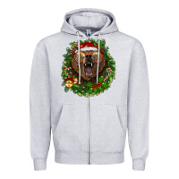 Heather Grey christmas bear  wreath Zipper Hoodie - BarkalooDesign