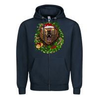 Navy christmas bear  wreath Zipper Hoodie - BarkalooDesign