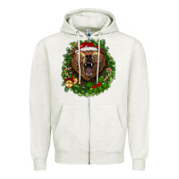 Oatmeal Heather christmas bear  wreath Zipper Hoodie - BarkalooDesign