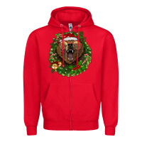 Red christmas bear  wreath Zipper Hoodie - BarkalooDesign