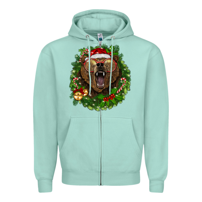 Christmas Bear  Wreath Zipper Hoodie by BarkalooDesign | Teevron