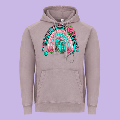 Nurse Life Spring Stethoscope Heart Rainbow Vintage Hoodie Designed By Barkaloodesign