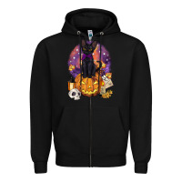 Black halloween black cat pumpkin Zipper Hoodie - BarkalooDesign