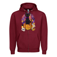Burgundy halloween black cat pumpkin Zipper Hoodie - BarkalooDesign