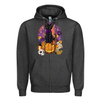 Charcoal Heather halloween black cat pumpkin Zipper Hoodie - BarkalooDesign