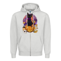 Dove Grey halloween black cat pumpkin Zipper Hoodie - BarkalooDesign