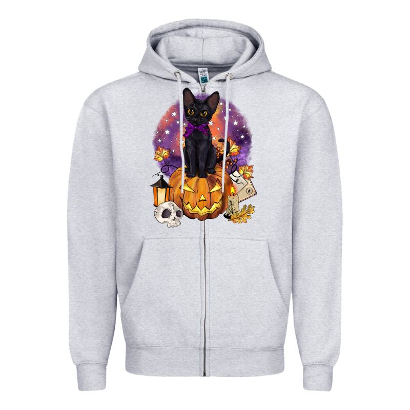 Halloween Black Cat Pumpkin Zipper Hoodie by BarkalooDesign | Teevron