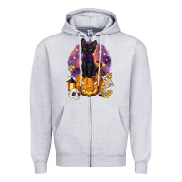 Heather Grey halloween black cat pumpkin Zipper Hoodie - BarkalooDesign