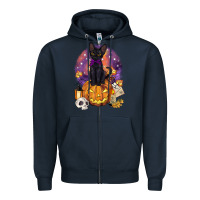 Navy halloween black cat pumpkin Zipper Hoodie - BarkalooDesign
