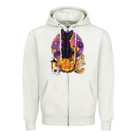 Oatmeal Heather halloween black cat pumpkin Zipper Hoodie - BarkalooDesign