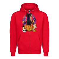 Red halloween black cat pumpkin Zipper Hoodie - BarkalooDesign