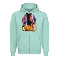 Seafoam halloween black cat pumpkin Zipper Hoodie - BarkalooDesign