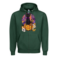 Sports Green halloween black cat pumpkin Zipper Hoodie - BarkalooDesign