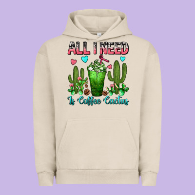 All I Need Is Coffee Cactus Frappe Urban Hoodie Designed By Fadigitalartstudio