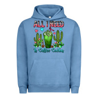 Pigment Pebble Blue All I Need Is Coffee Cactus Frappe Urban Hoodie - FaDigitalArtStudio
