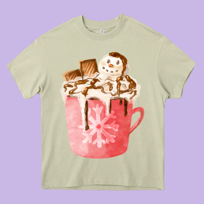 Hotcocoa With Snowman  Fa Element Heavy Core Tee Designed By Fadigitalartstudio