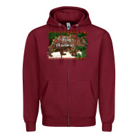 Burgundy merry christmas bear Zipper Hoodie - BarkalooDesign