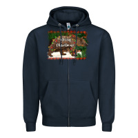 Navy merry christmas bear Zipper Hoodie - BarkalooDesign