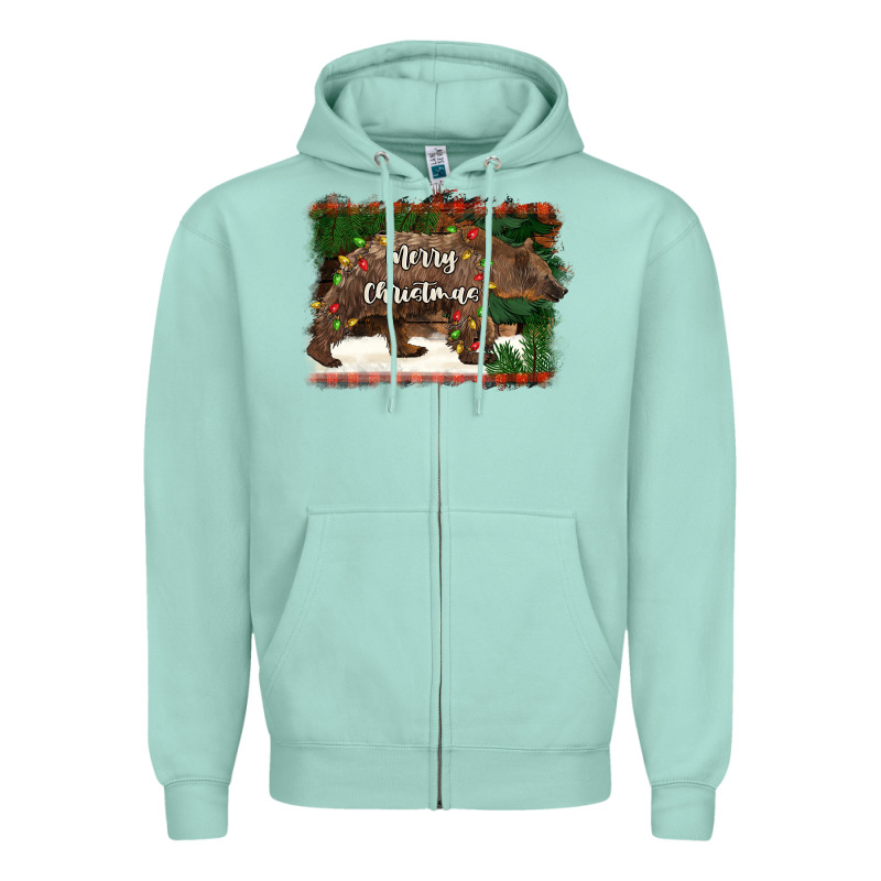Merry Christmas Bear Zipper Hoodie by BarkalooDesign | Teevron