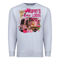 Heather Grey Cupid's love lodge with truck Valentine's Day Premium Sweatshirt - HowdyJamesFarm