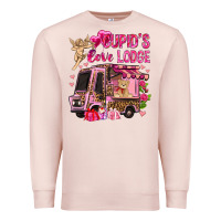 Pale Pink Cupid's love lodge with truck Valentine's Day Premium Sweatshirt - HowdyJamesFarm