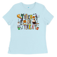 Baby Blue trick or treat Ladies Tee - CowhideDigitalArt