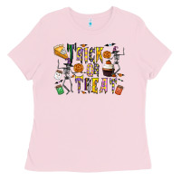 Bubblegum Pink trick or treat Ladies Tee - CowhideDigitalArt