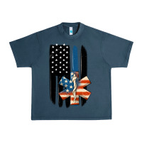 Midnight Navy ems american flag Urban Heavy Tee - MaliasSmallBusiness
