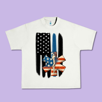 Ems American Flag Urban Heavy Tee Designed By Maliassmallbusiness