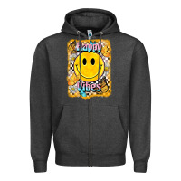Charcoal Heather happy vibes smiley face Zipper Hoodie - BarkalooDesign