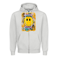 Dove Grey happy vibes smiley face Zipper Hoodie - BarkalooDesign