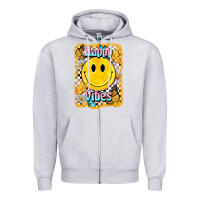 Heather Grey happy vibes smiley face Zipper Hoodie - BarkalooDesign