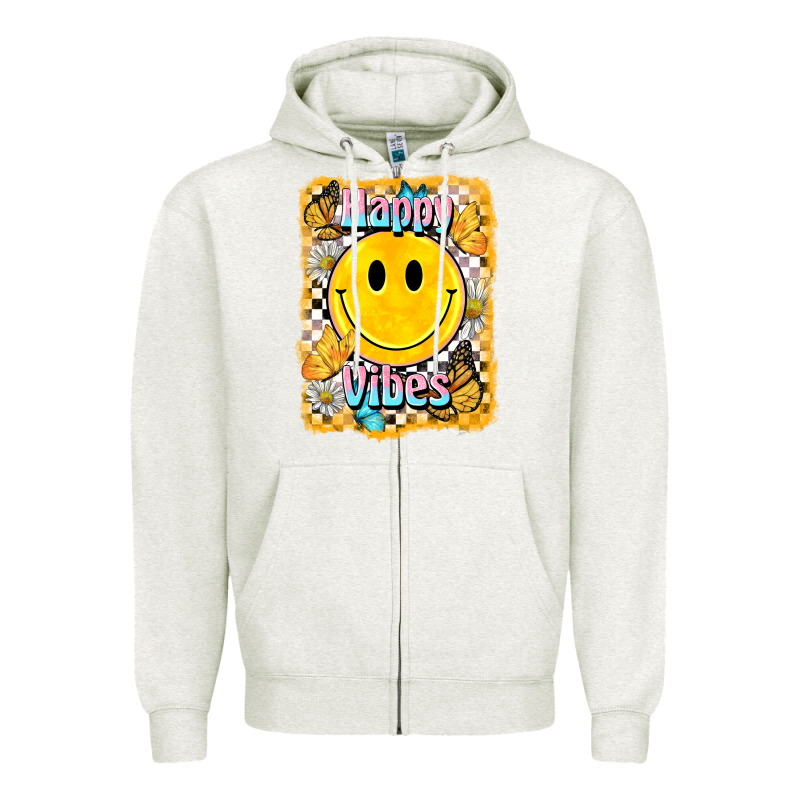 Happy Vibes Smiley Face Zipper Hoodie by BarkalooDesign | Teevron