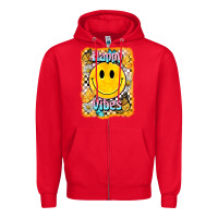Red happy vibes smiley face Zipper Hoodie - BarkalooDesign