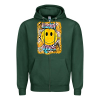 Sports Green happy vibes smiley face Zipper Hoodie - BarkalooDesign