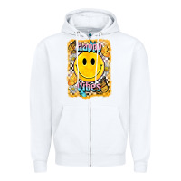 White happy vibes smiley face Zipper Hoodie - BarkalooDesign