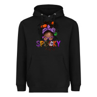 Black Spooky vibes afro messy bun Heavyweight Hoodie - NancyCooperArtShop