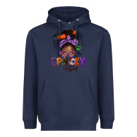 Navy Spooky vibes afro messy bun Heavyweight Hoodie - NancyCooperArtShop