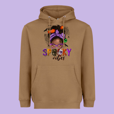 Spooky Vibes Afro Messy Bun Heavyweight Hoodie Designed By Nancycooperartshop