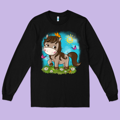 Little Cute Horse Long Sleeve Tee Designed By Nancycooperartshop