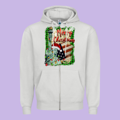 Merry Christmas  Statue Of Liberty Zipper Hoodie Designed By Barkaloodesign