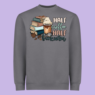 Half Coffee Half Bookworm Heavyweight Sweatshirt Designed By Maliassmallbusiness