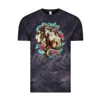 Cloud Black mustang horse with floral background Vintage Tee - LillyAllenDesigns